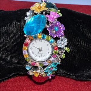 Beautiful women's vintage style Rainbow Multicolor Rhinestone Baguette Watch